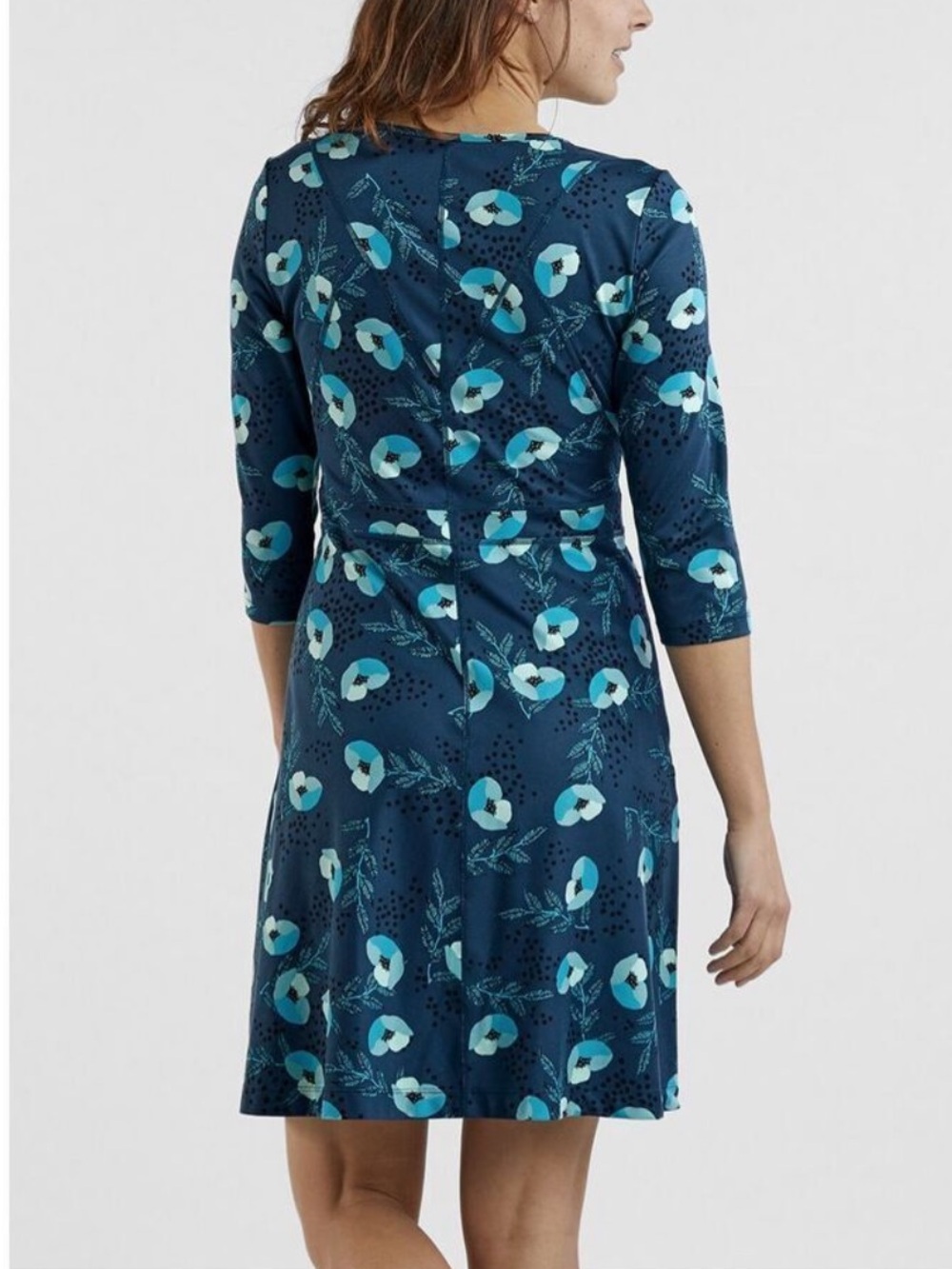 Title Nine Dream 3/4 Sleeve Dress Happy Days Blue Floral Stretch Jersey NWT-S